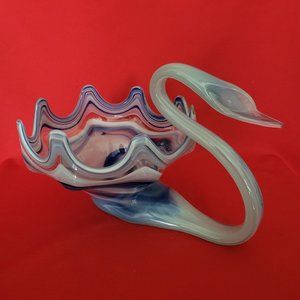 Mid Century Marble Swirl Swan Vase Large Bowl Planter Centerpiece